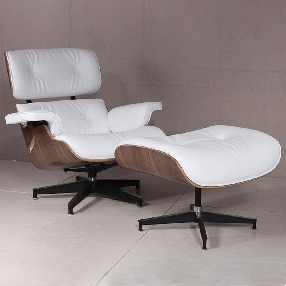 Poltrona Charles Eames Courino Com Puff Branco Cor Branco