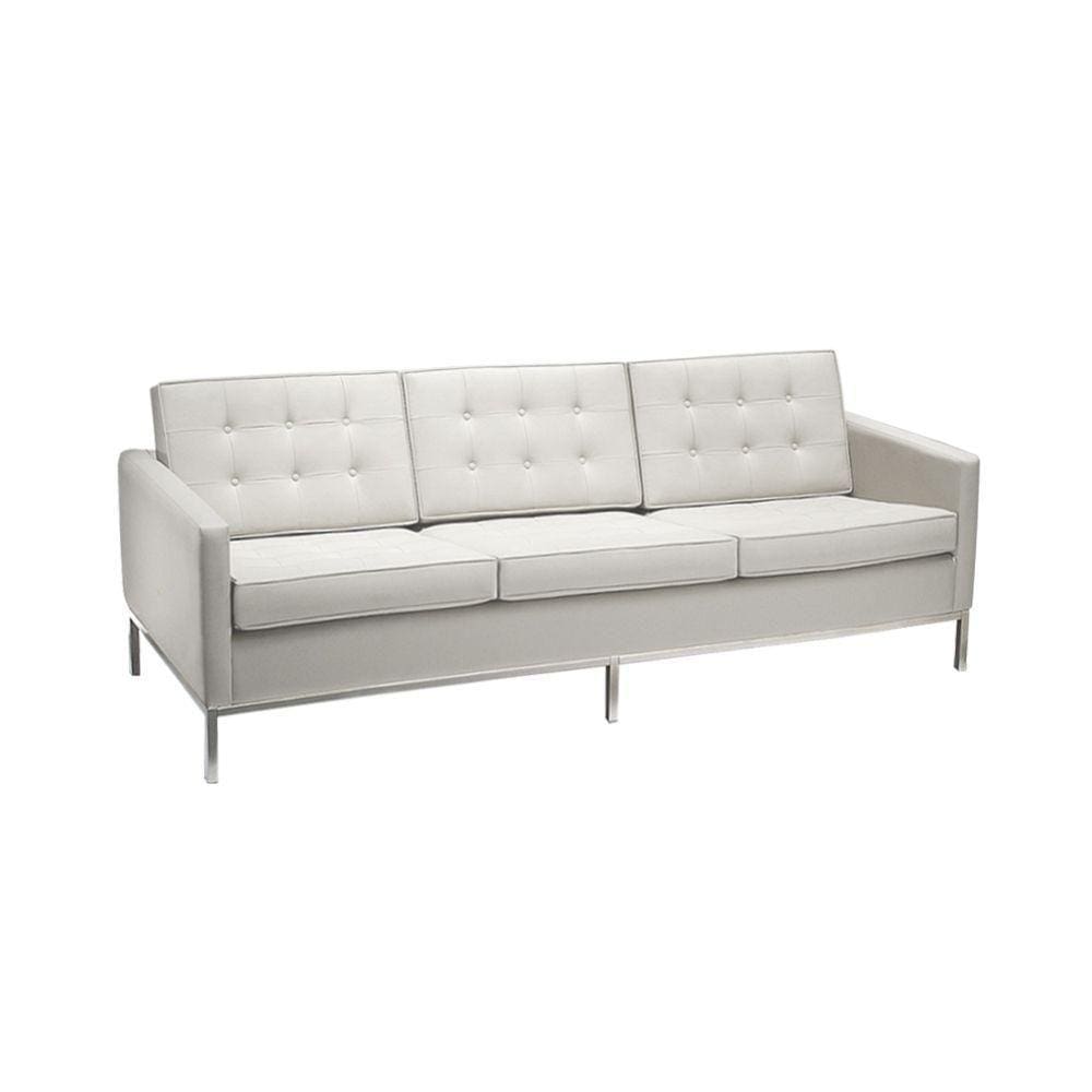 Sofá Fixo Florence Knoll 3 Lugares Inox Em Couro Natural Branco Cor Branco