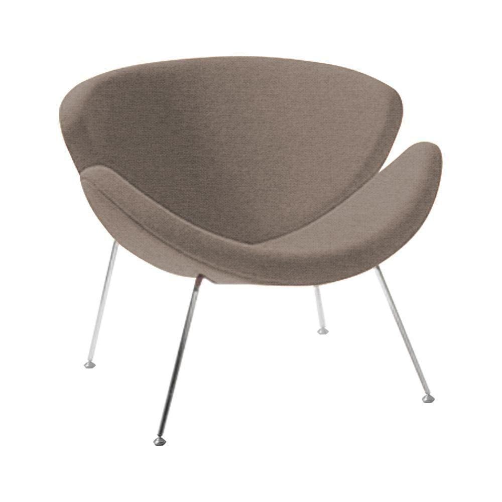 Poltrona Design Trevo Linho Bege Base Cromada Cor Bege