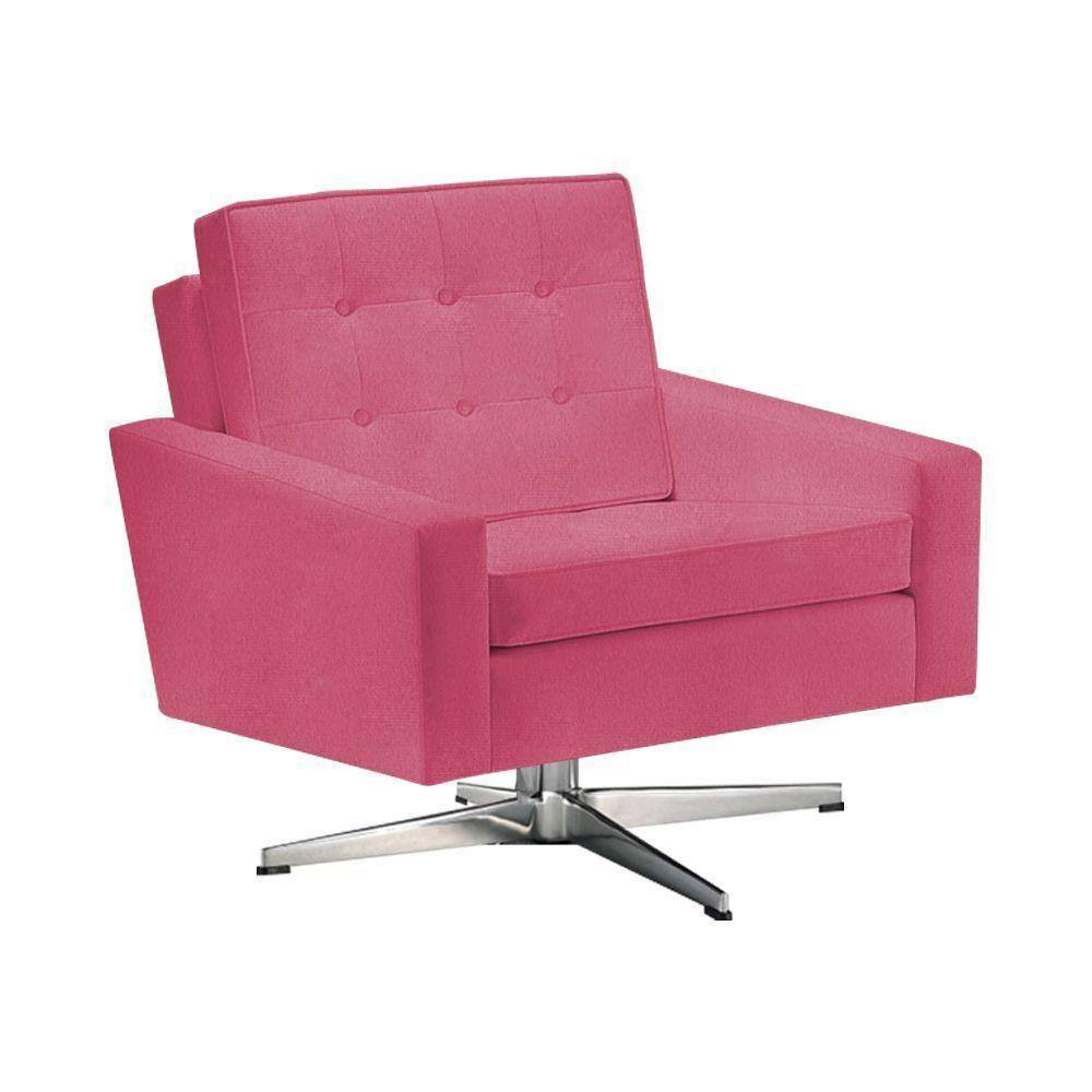 Poltrona Fk Giratória Suede Rosa Base Alumínio Cor Rosa