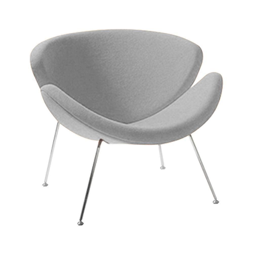 Poltrona Design Trevo Suede Cinza Base Inox Cor Cinza
