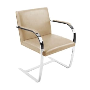 Cadeira Brno Couro Natural Bege Barra Chata Cromada Cor Bege