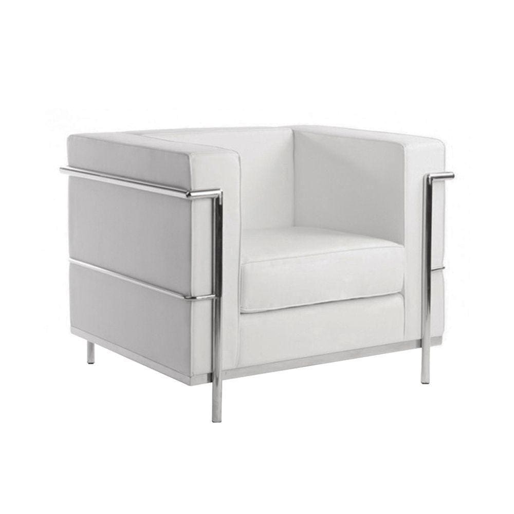 Poltrona Le Corbusier Inox Em Couro Natural Branco Cor Branco