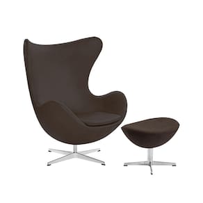 Poltrona Egg Com Puff Base Em Alumínio Couro Natural Marrom Cor Marrom