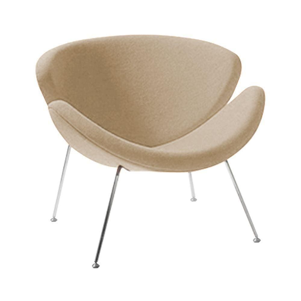 Poltrona Design Trevo Suede Bege Base Cromada Cor Bege