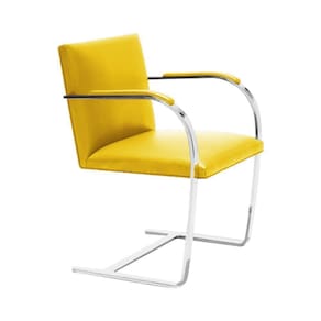 Cadeira Brno Escritório Couro Sintético Amarelo Barra Chata Cromada Cor Amarelo