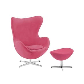Poltrona Egg Com Puff Base Alumínio Em Sued Rosa Cor Rosa