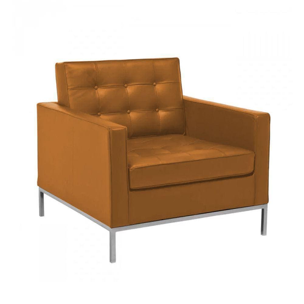 Poltrona Florence Knoll Cromado Em Sintético Caramelo Cor Amarelo