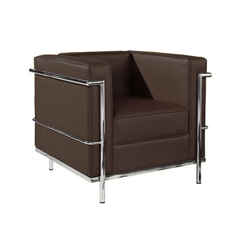 Poltrona Le Corbusier Inox Em Couro Natural Marrom Cor Marrom
