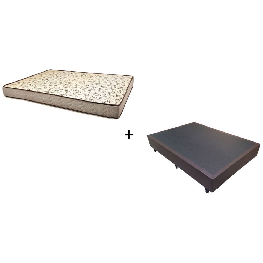 Cama Box Casal 138 Tecido Sintético Marrom Com Colchão 138 Flórida Bello Box - 100% Espuma - D26 Cinza