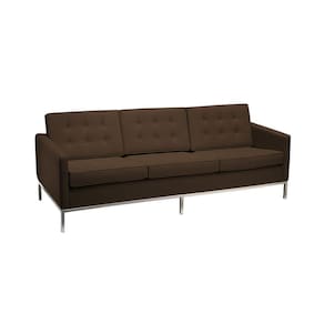 Sofá Fixo Florence Knoll 3 Lugares Inox Em Couro Natural Marrom Cor Marrom