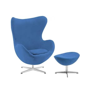 Poltrona Egg Com Puff Base Alumínio Em Sued Azul Cor Azul