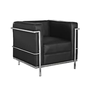 Poltrona Le Corbusier Cromado Em Couro Natural Preto Cor Preto