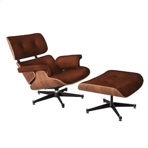 Poltrona Charles Eames Com Puff Couro Sintético Marrom Cor Marrom