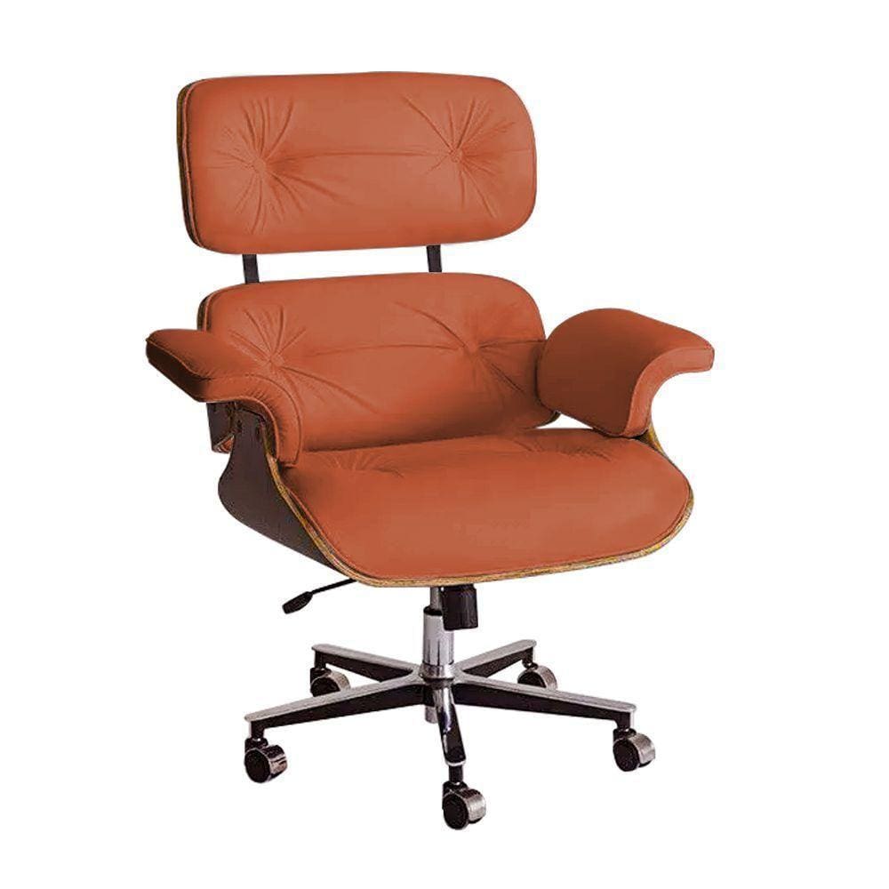 Poltrona Charles Eames Office Exec Couro Natural Caramelo Cor Amarelo
