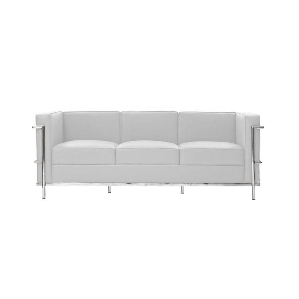Sofa Le Corbusier De 3 Lugares Cromado Em Sintético Branco Cor Branco