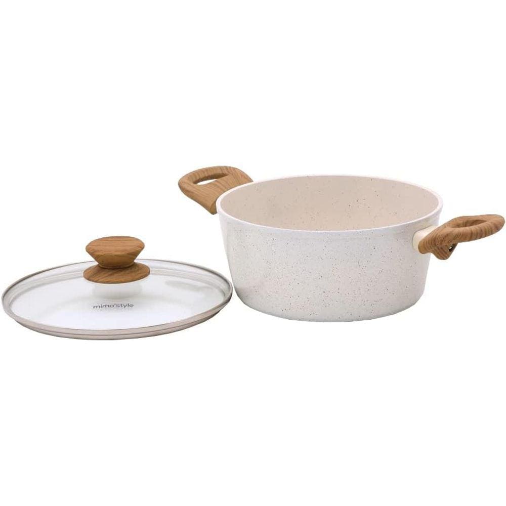 Panela Caçarola Aluminio Cerâmica Indução Antiaderente 20cm Mimo Style Linha Marmol 2,25 Litros Com Tampa De Vidro