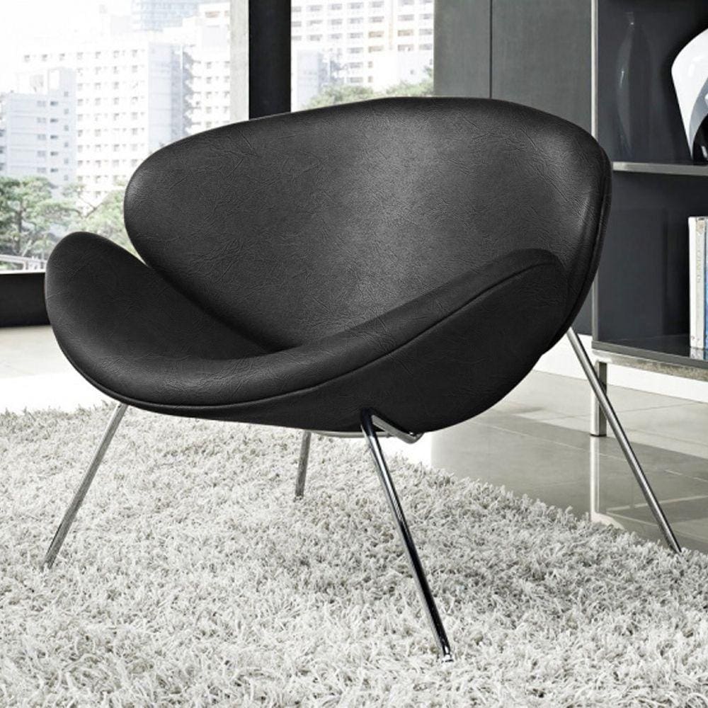 Poltrona Trevo Couro Natural Preto Base Inox Cor Preto