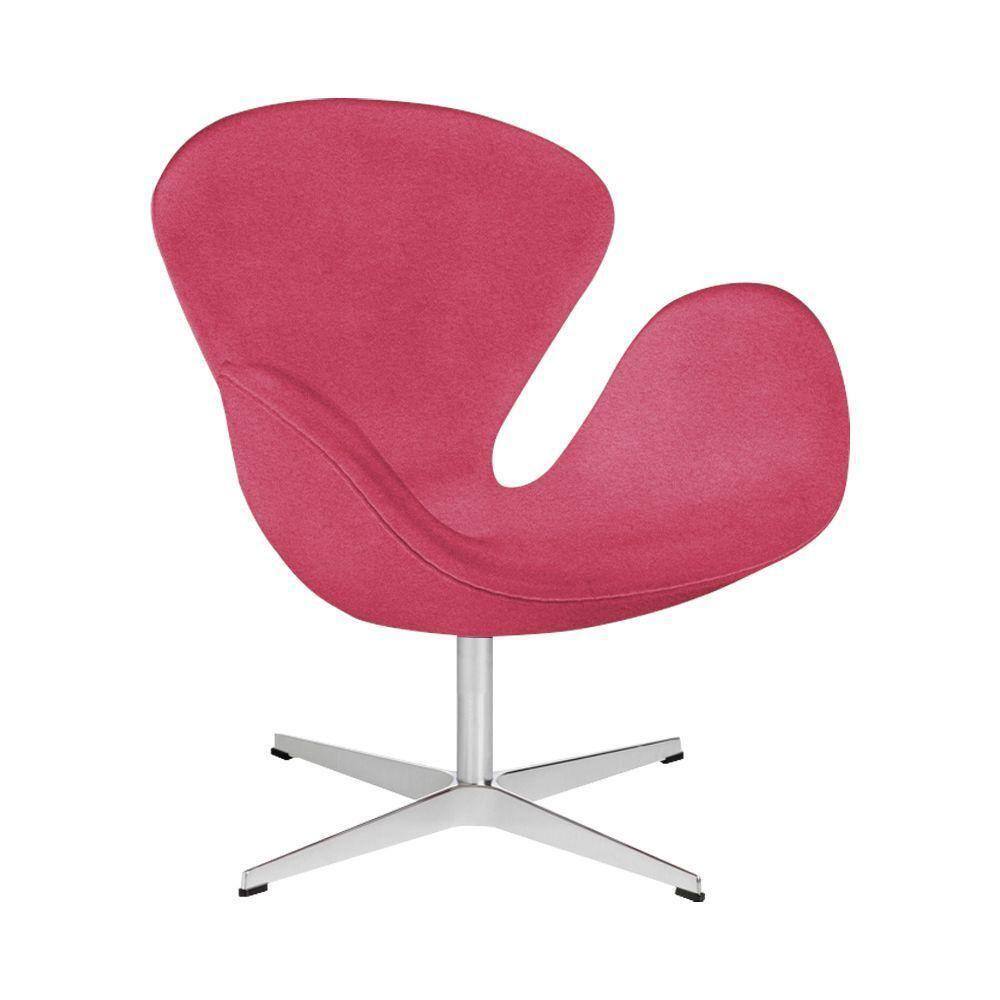 Poltrona Swan Suede Rosa Base Alumínio Giratória Cor Rosa