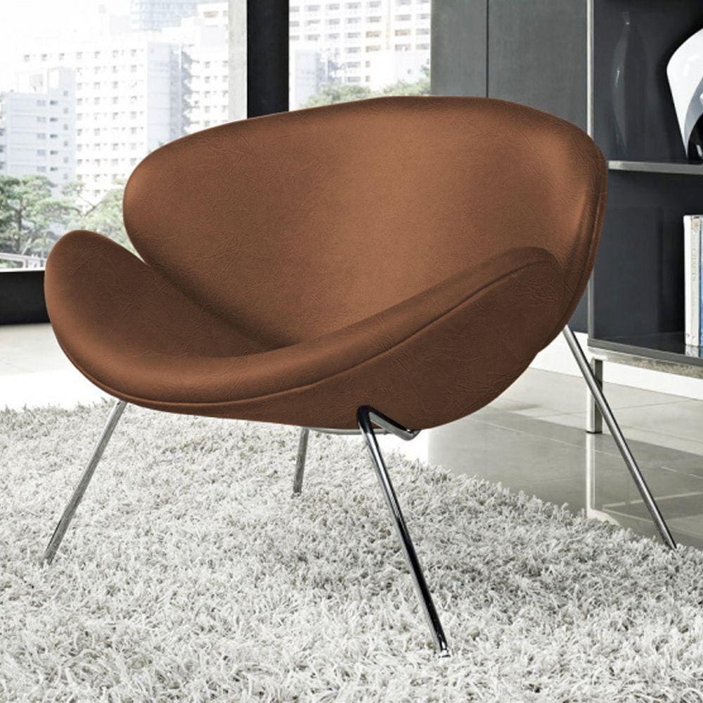 Poltrona Trevo Couro Natural Marrom Base Cromada Cor Marrom