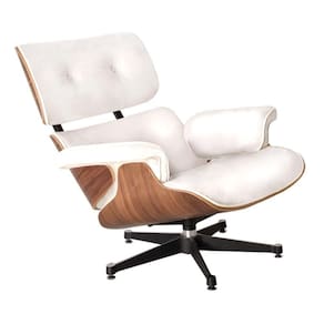 Poltrona Charles Eames Sem Puff Couro Natural Branco Cor Branco