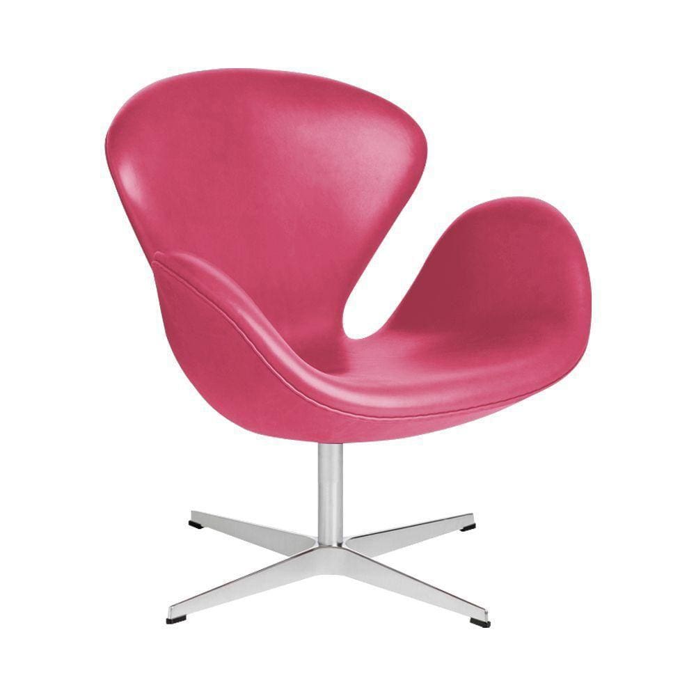 Poltrona Swan Couro Sintético Rosa Base Alumínio Giratória Cor Rosa
