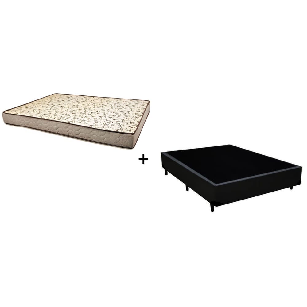Cama Box Casal 138 Tecido Sintético Preto Com Colchão 138 Flórida Bello Box - 100% Espuma - D26 Cinza