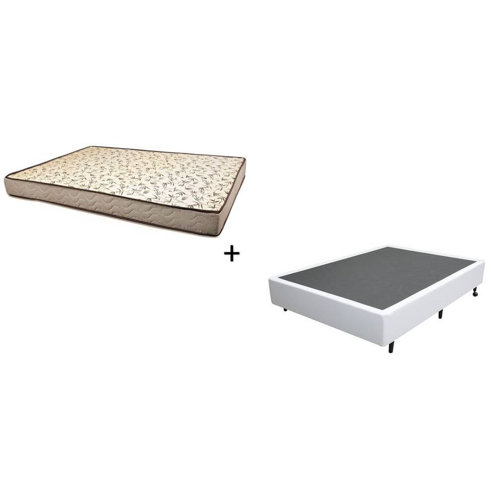 Cama Box Casal 138 Tecido Sintético Branco Com Colchão 138 Flórida Bello Box - 100% Espuma - D26 Cinza