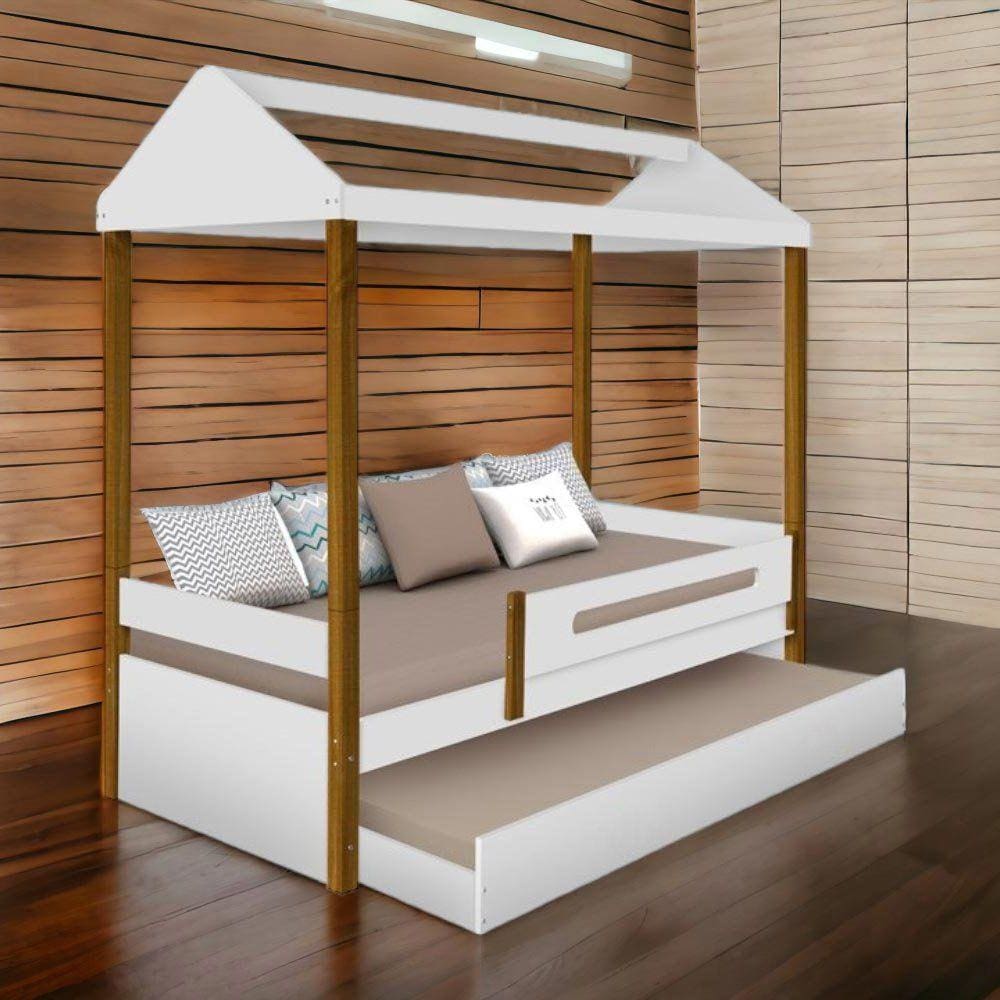 Cama Casa Lara Branca com Auxiliar e 02 Colchões