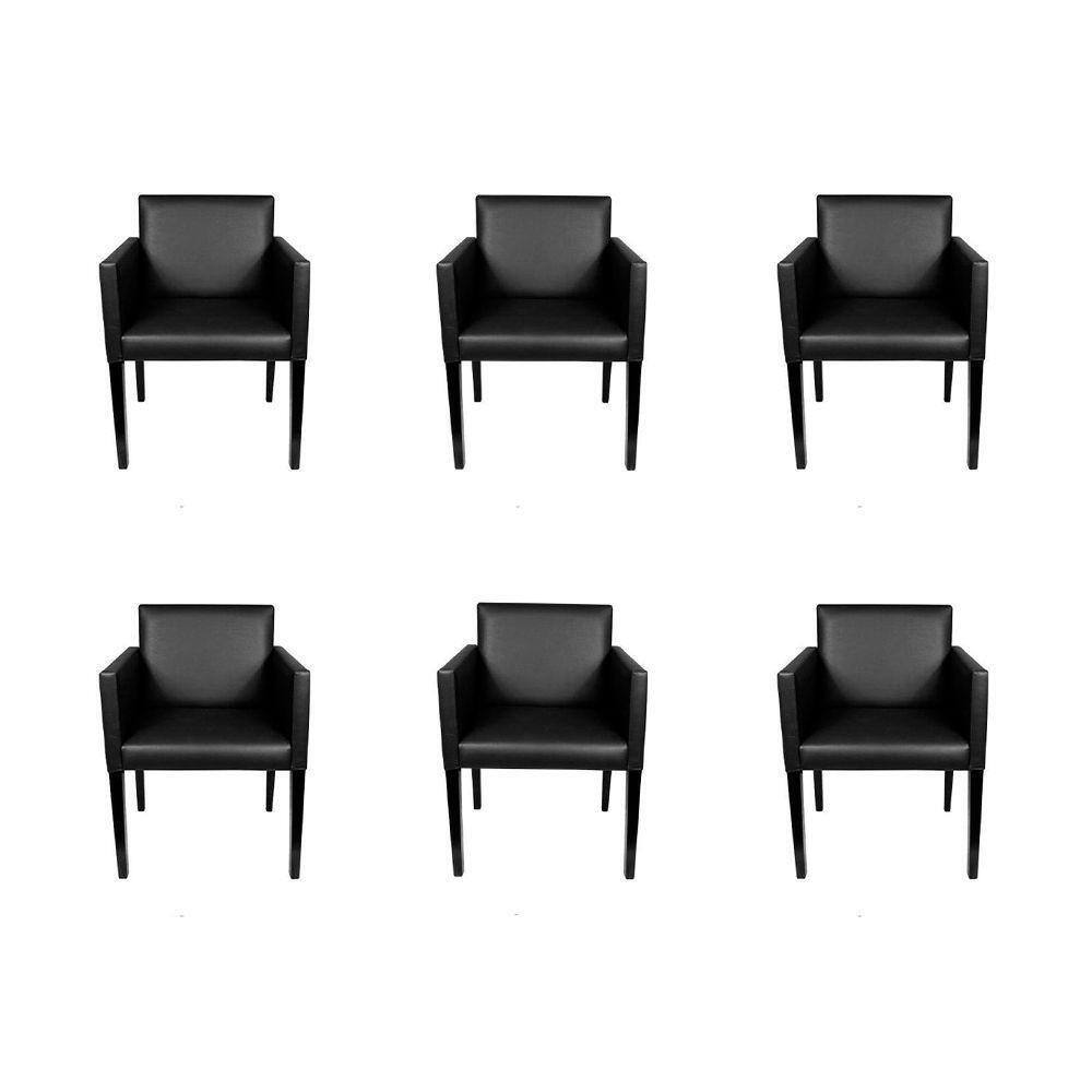 Kit 6 Poltronas Nina Executiva 1 Lugar Madeira Maciça - Preto - Cor: Preto
