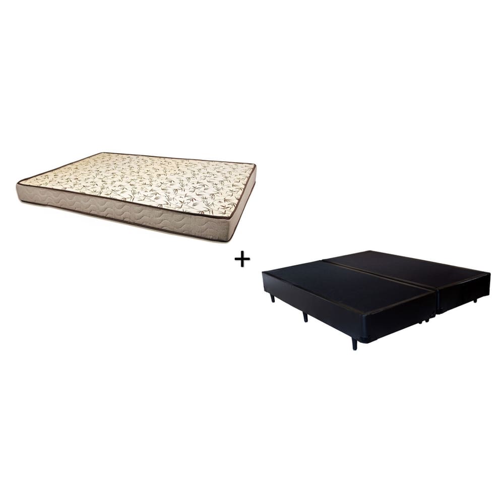 Cama Box Queen 158 Tecido Sintético Preto Com Colchão 158 Flórida Bello Box - 100% Espuma - D26 Cinza