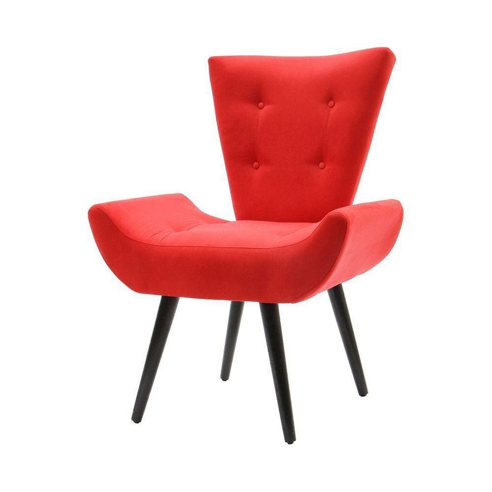 Poltrona Decorativa Emilia Pé Palito Em Suede - Vermelha - Cor: Vermelho