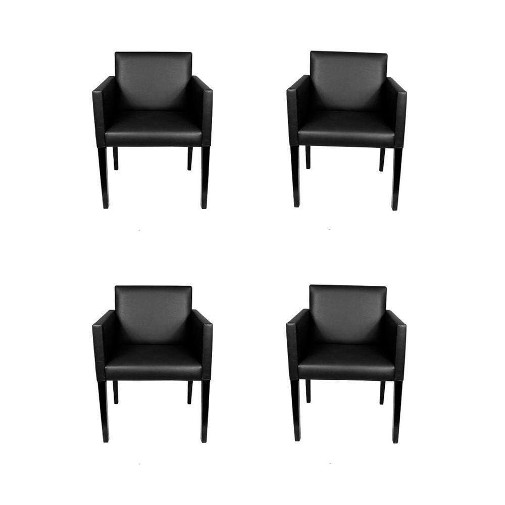 Kit 4 Poltronas Nina Executiva 1 Lugar Tecido Sintético Pé Aberto Em Madeira Maciça Preto