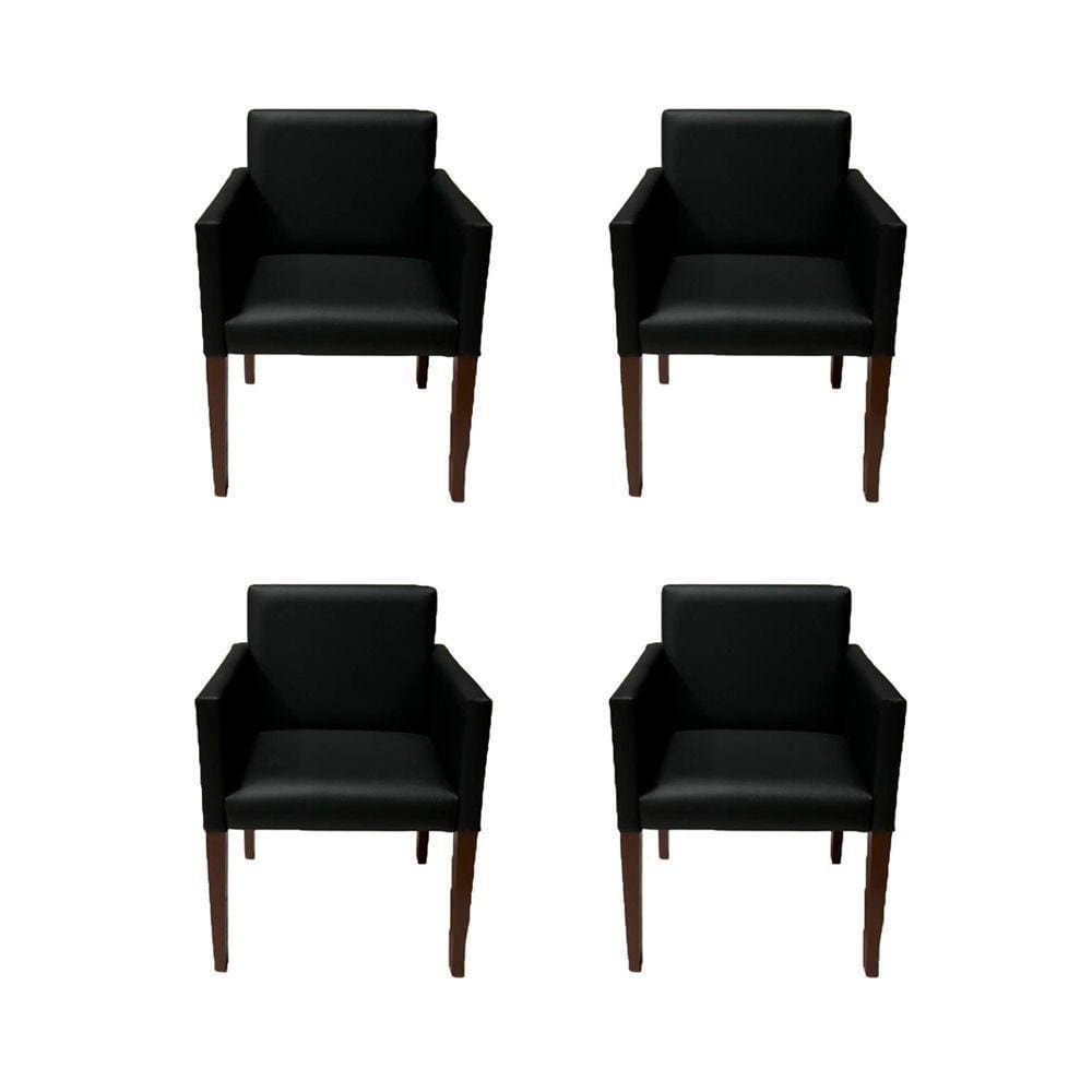 Kit 4 Poltronas Nina Executiva 1 Lugar Tecido Sintético Pé Marrom - Preto - Cor: Preto