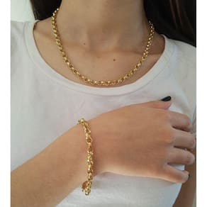 Kit Colar + Pulseira Feminino Liga de Moeda 45cm 5mm Aparência de Ouro 18k