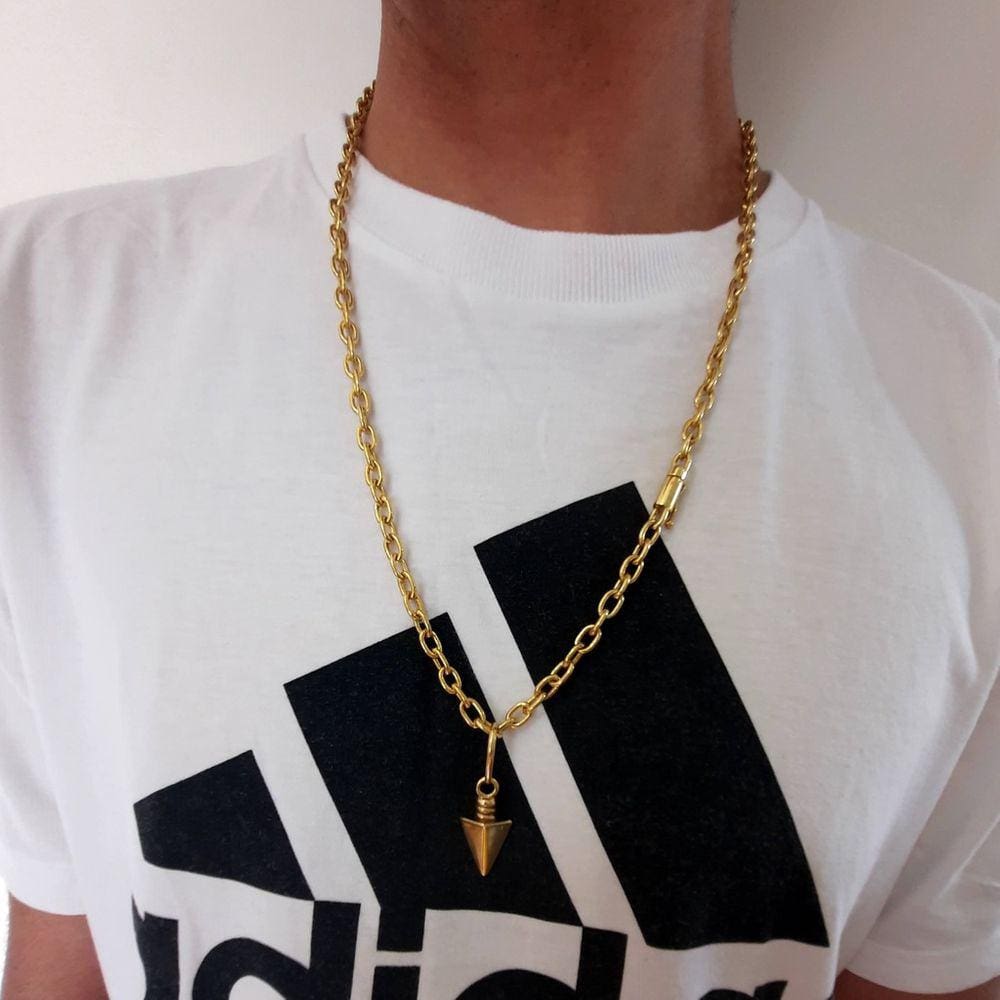 Colar Masculino Cadeado Liga de Moeda Com Pingente Lança 60cm 5mm