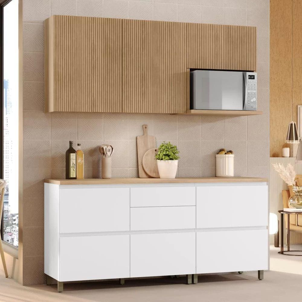 Cozinha Completa 4 Peças 100% MDF Rainha Branco/Marrom