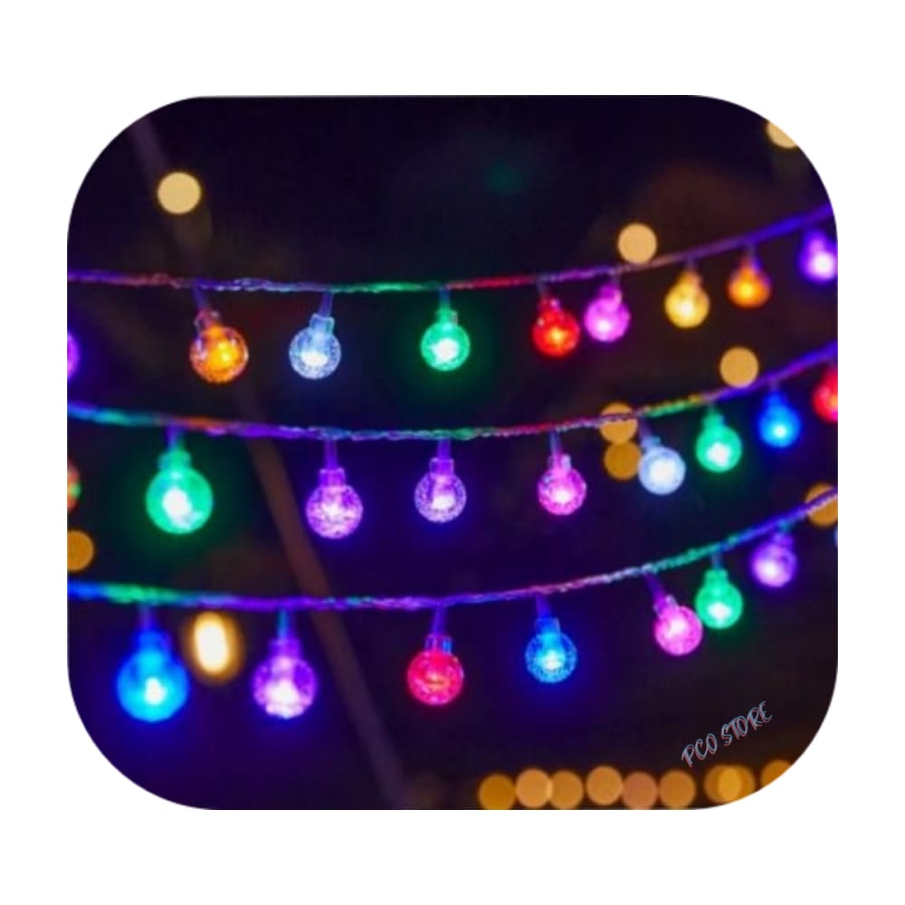 Cordão Led 50 Bolinha Cristal 8 Funções 6m Fio Transparente Festa Decor Colorido Bivolt