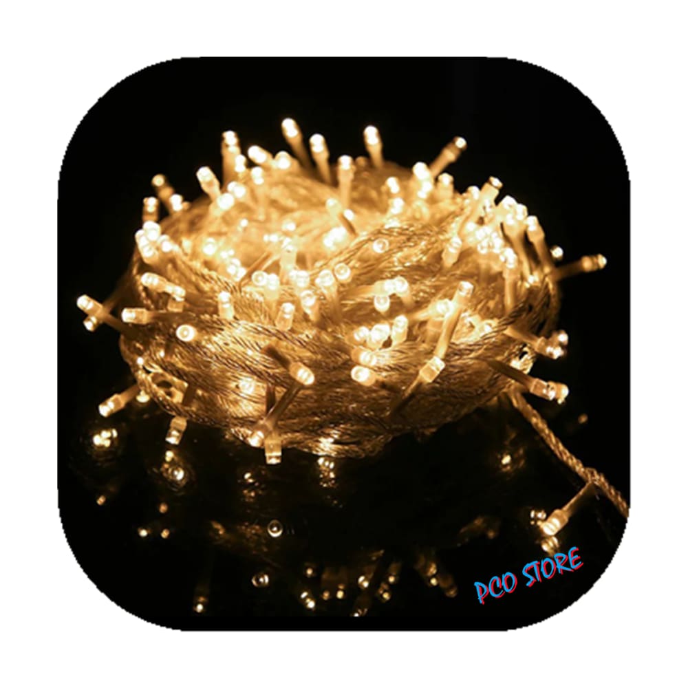 Cordão Pisca 100 Led Prova D´água Fixo Branco Quente Fio Transparente 10m Decor Natal 110v