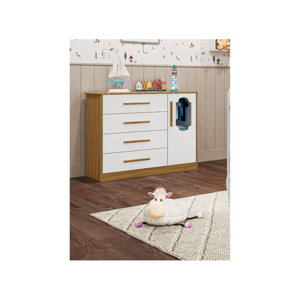Cômoda Bebê Charlo Moveis Peroba Noah MDF com 01 porta