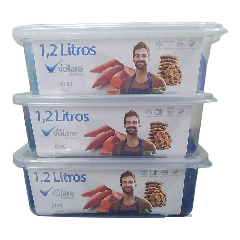 Kit 3 Potes Retangular Volare 1,2L Rischioto