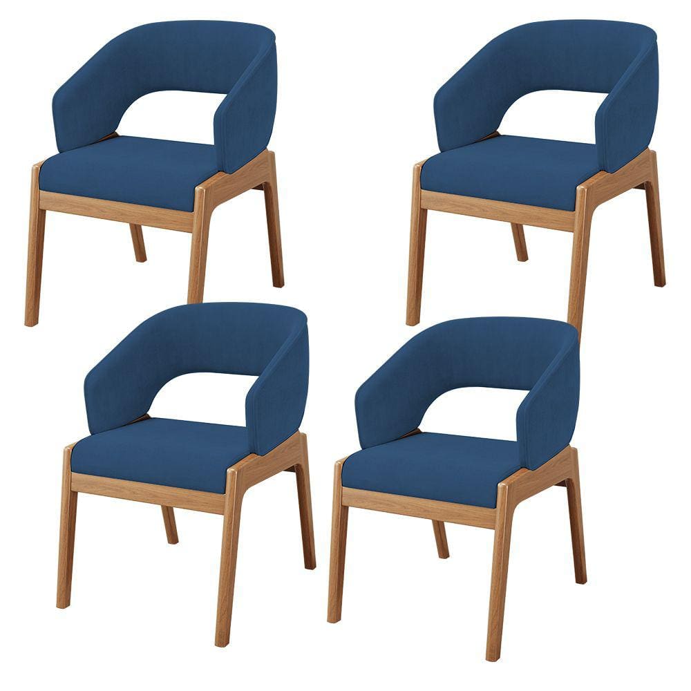 Kit 04 Cadeiras de Jantar e Estar Living Estofada Lince L02 Suede Azul Marinho - Lyam Decor