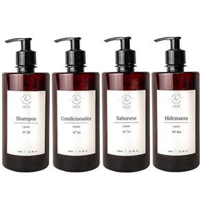 Kit 4 Frascos Ambar Minimalista Decorativo Refil Luxo 500Ml