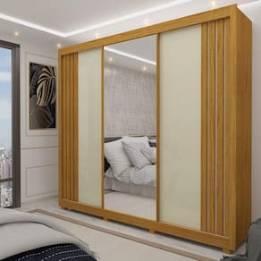Guarda Roupa 3 Portas com Pés Santorini Ripado Naturale Off White - Gelius
