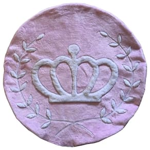 Tapete Pelúcia Coroa Ramos 90Cm X 90Cm Quarto Infantil Base Emborrachado - Rosa