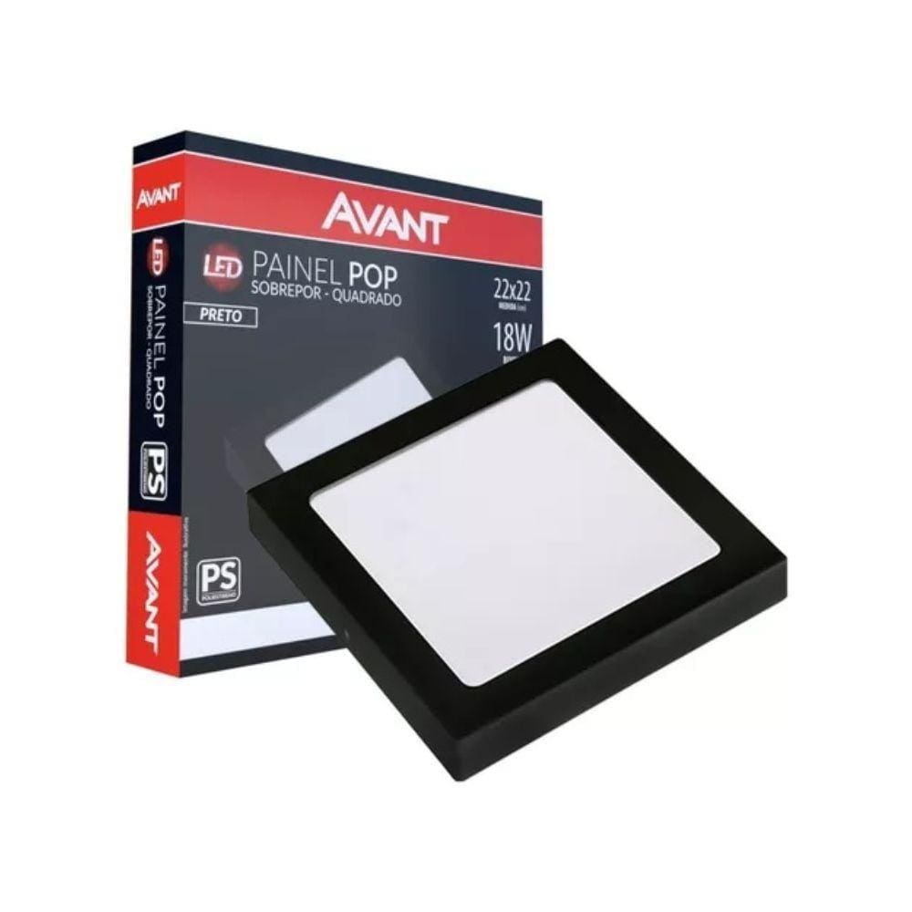Painel Led Avant Quadrado Sobrepor 18w 6500k Bivolt Preto