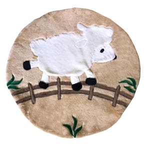Tapete Pelúcia Ovelha 90Cm X 90Cm Redondo Decorativo Quarto Infantil Base Emborrachado