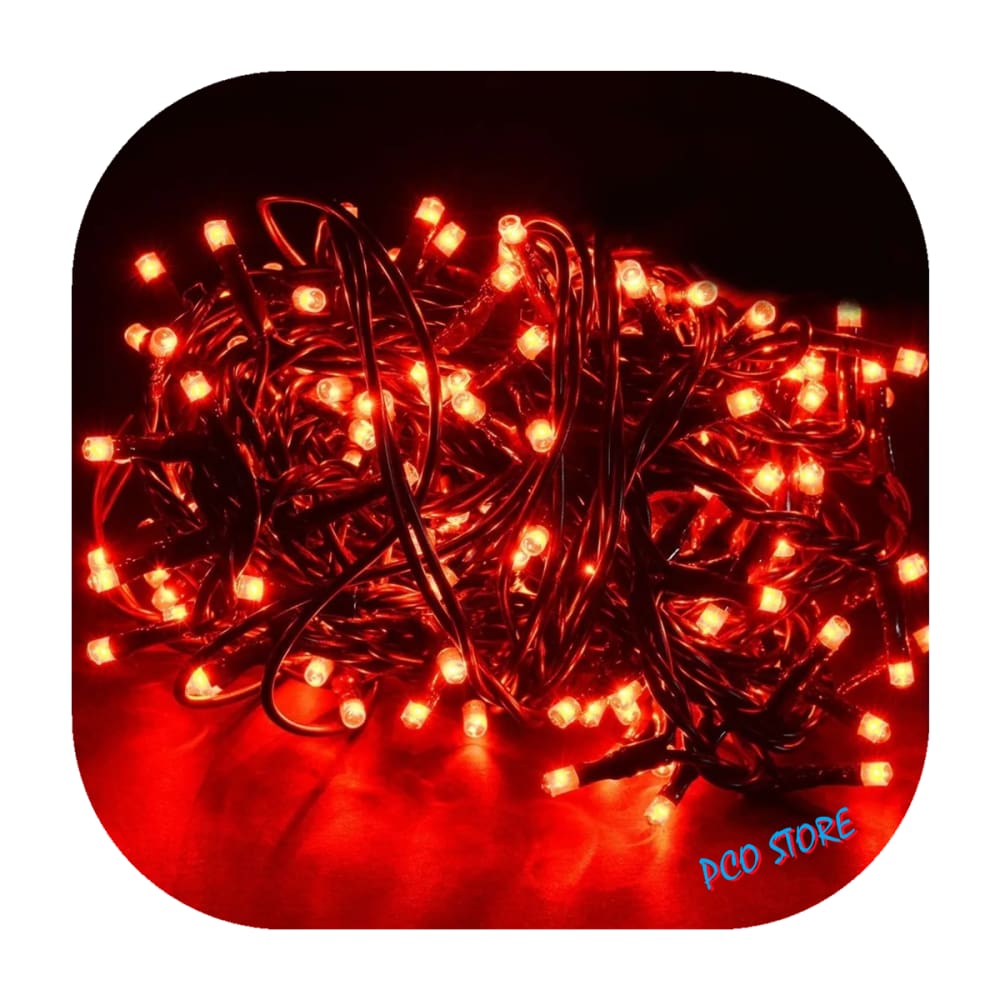 Cordão Pisca 100 Led Prova D´água Fixo Vermelho Fio Verde 10m Decor Natal 110v