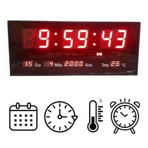 Relógio de Parede LED Digital Grande com Termômetro/Calendário