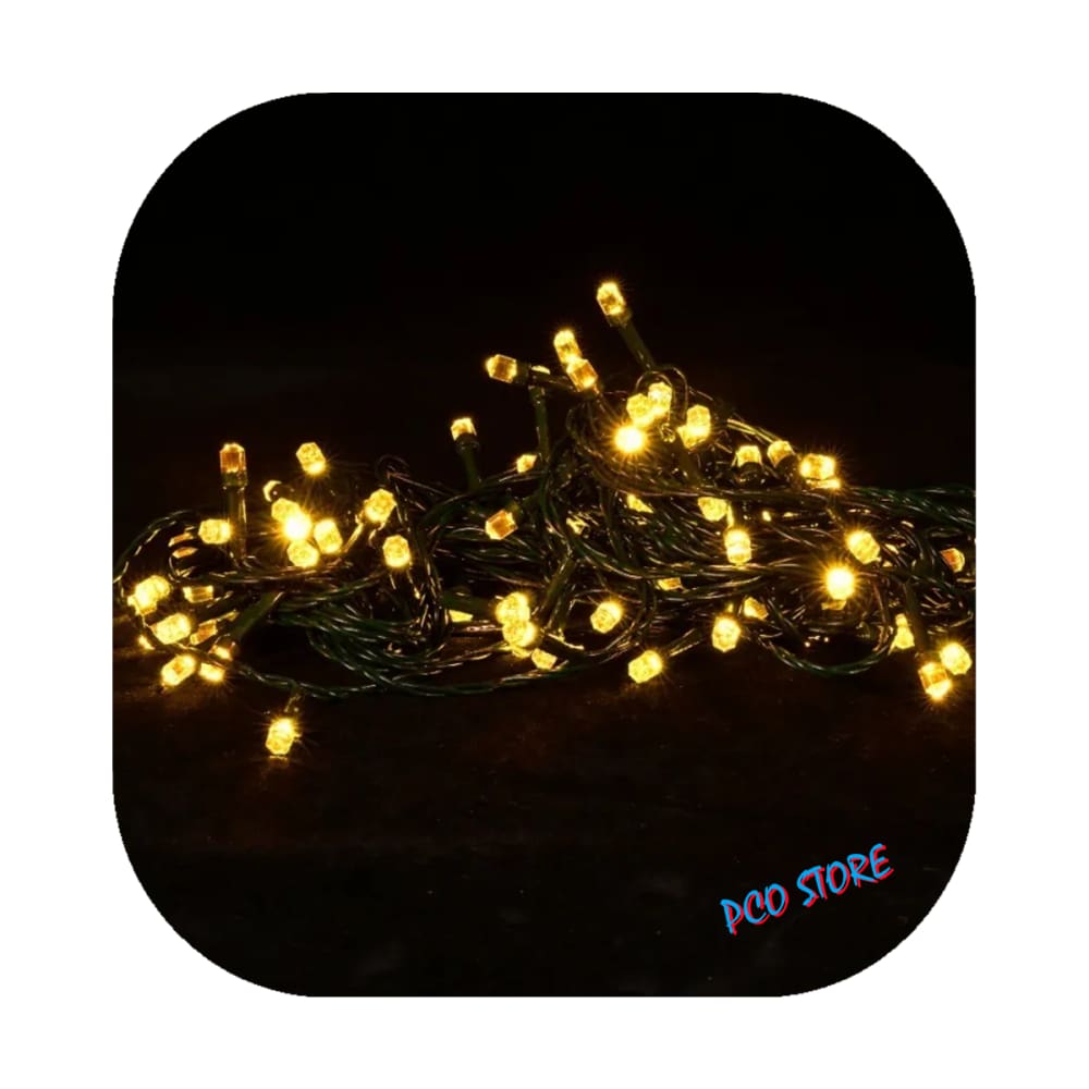 Cordão Pisca 100 Led Prova D´água Fixo Amarelo Fio Verde 10m Decor Natal 220v